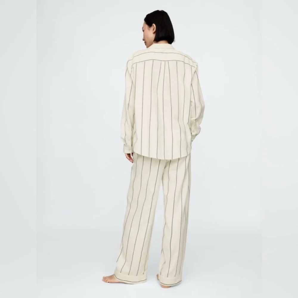 NWT Gap Body Flannel PJ Ivory and Black Stripe Set Size XS - Picture 2 of 6